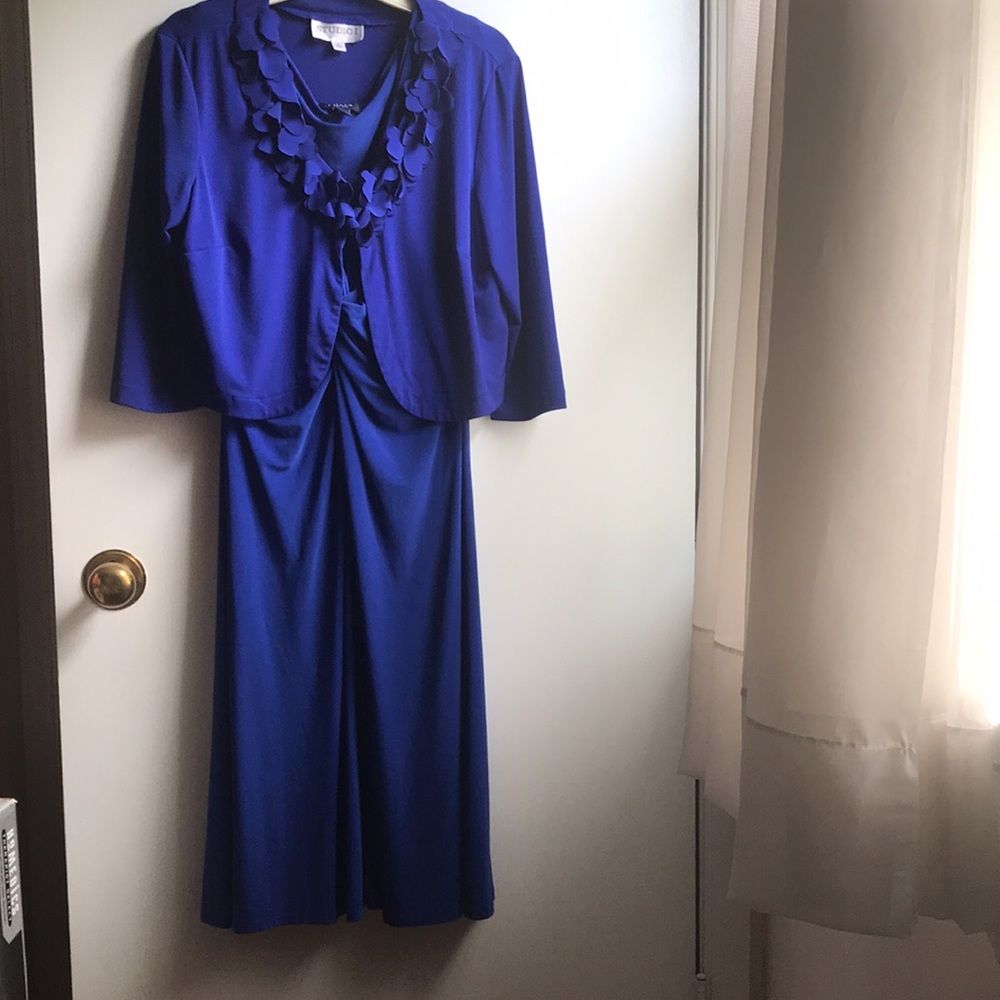 Studio I Royal Blue Shrug Bolero Floral Appliqués lapel hook eye closure sz 10 - Picture 2 of 14